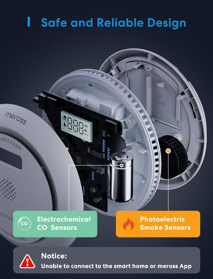 Meross Interconnected Smoke and Carbon Monoxide Detector, MA301, 2 Pack(US Version)