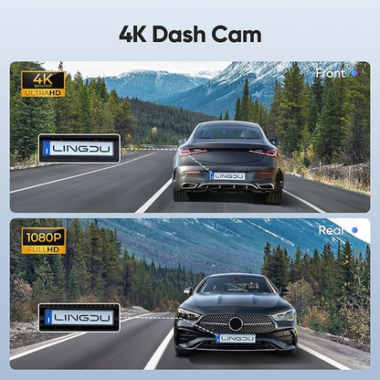LINGDU D600 2CH Dash Cam 4K with 0.96" Screen Voice Control 24H Parking Mode