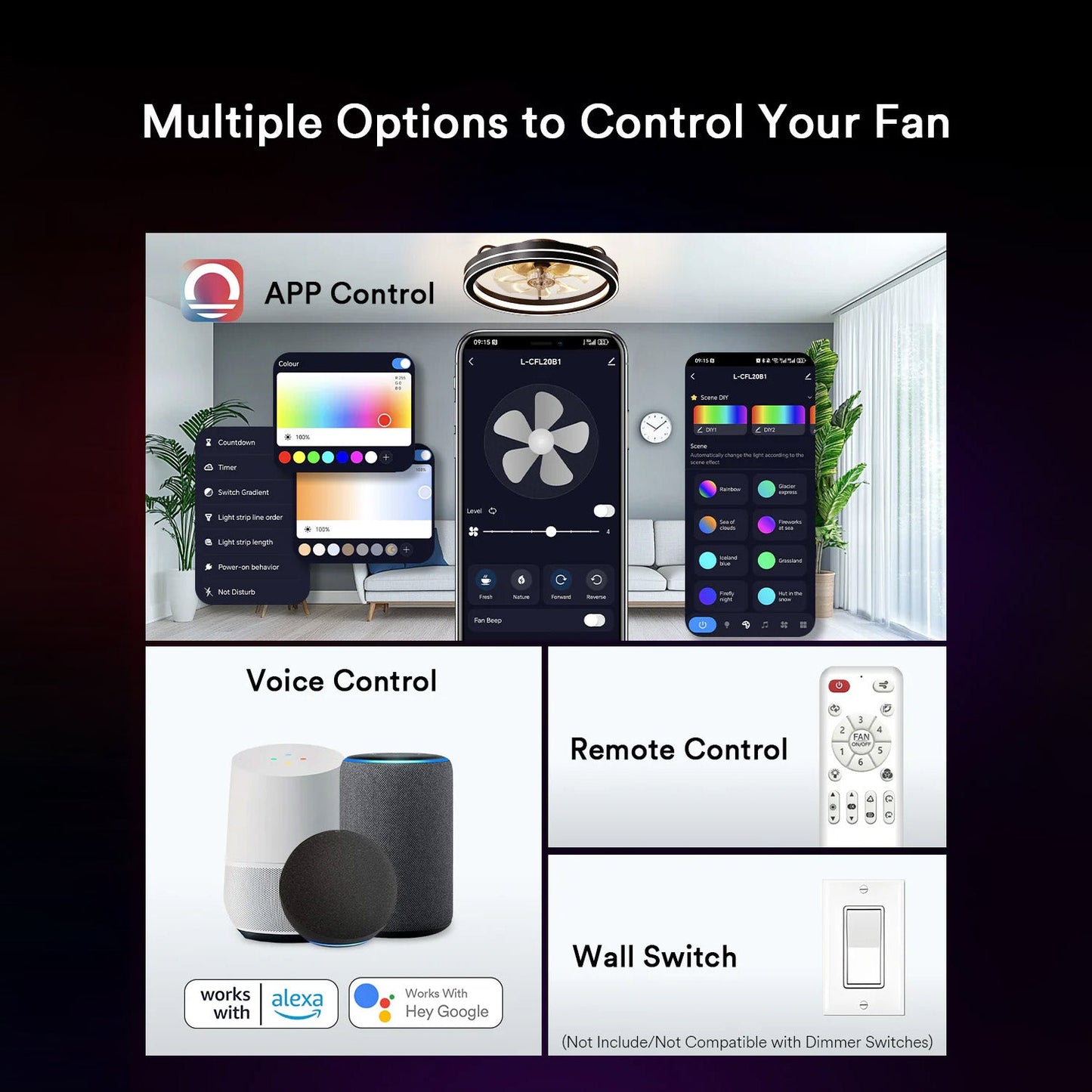 Lumary Smart LED  Fan with Night Light Black