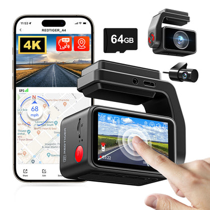Redtiger A4 4K+1080P 5.8GHz WIFI Voice Control Dash Cam