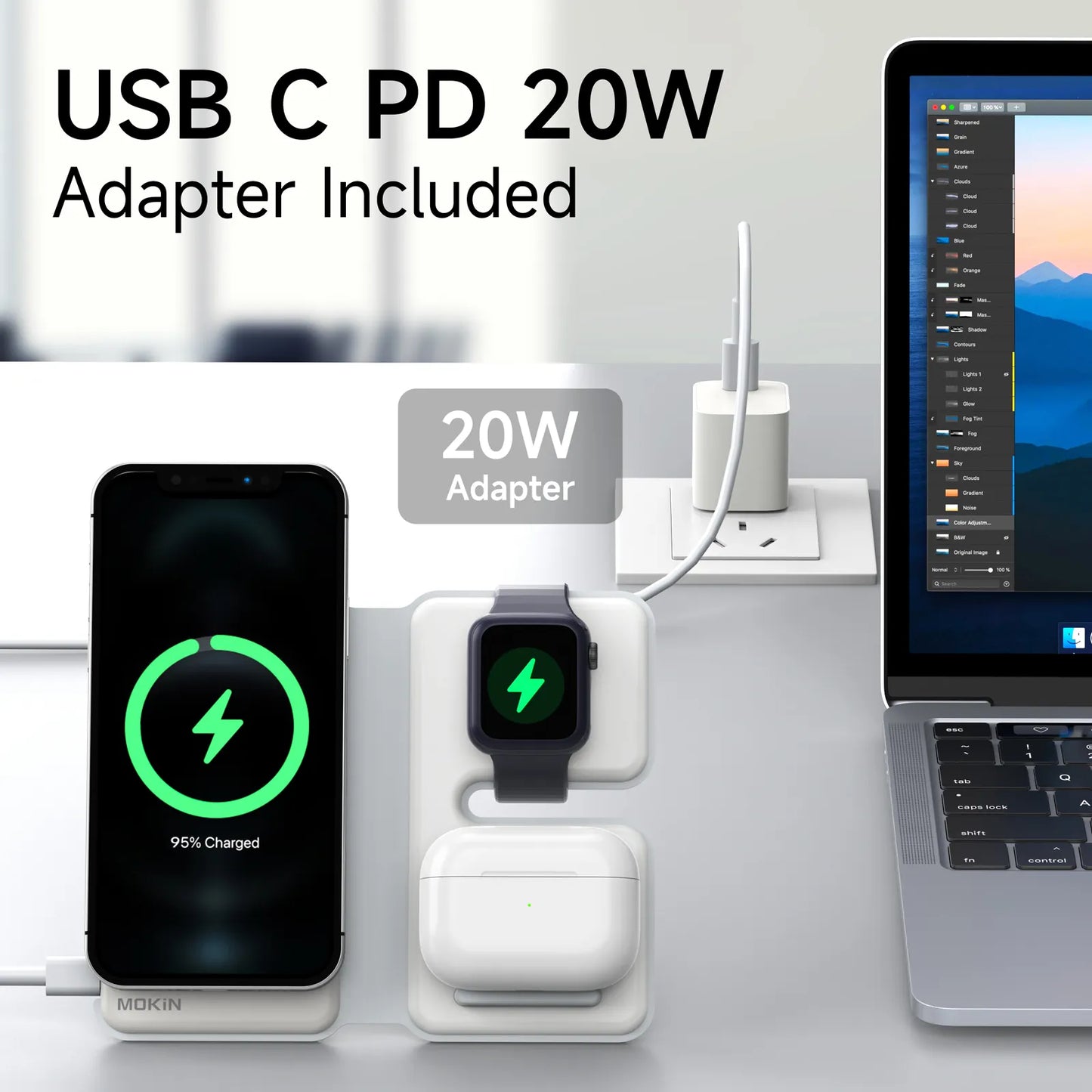MOKiN 3 IN 1 Magnetic Wireless Charging Station For iPhone