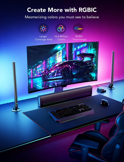 Refurbished Govee RGBIC Wi-Fi Gaming Light Bars with Smart Controller