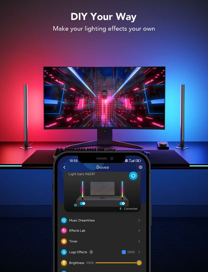 Refurbished Govee RGBIC Wi-Fi Gaming Light Bars with Smart Controller