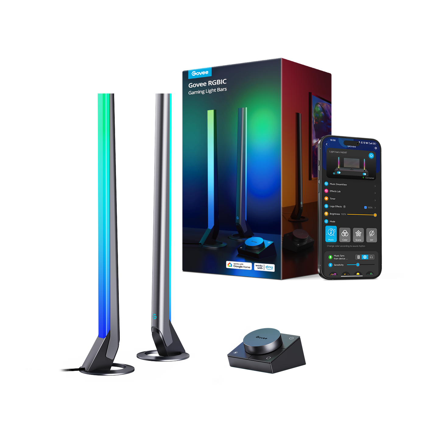 Refurbished Govee RGBIC Wi-Fi Gaming Light Bars with Smart Controller