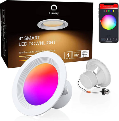 Lumary Wi-Fi Smart Recessed Can Light RGB LED Retrofit Downlight 4 inch