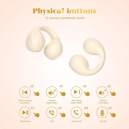 Wireless Open Ear Ear Clip On Bone Conduction Headphones Headset Bluetooth Earclip Open Ear Air Bone Conduction Earbuds Earphones Head Phones Outer Bone Conducting Headphones Earphones