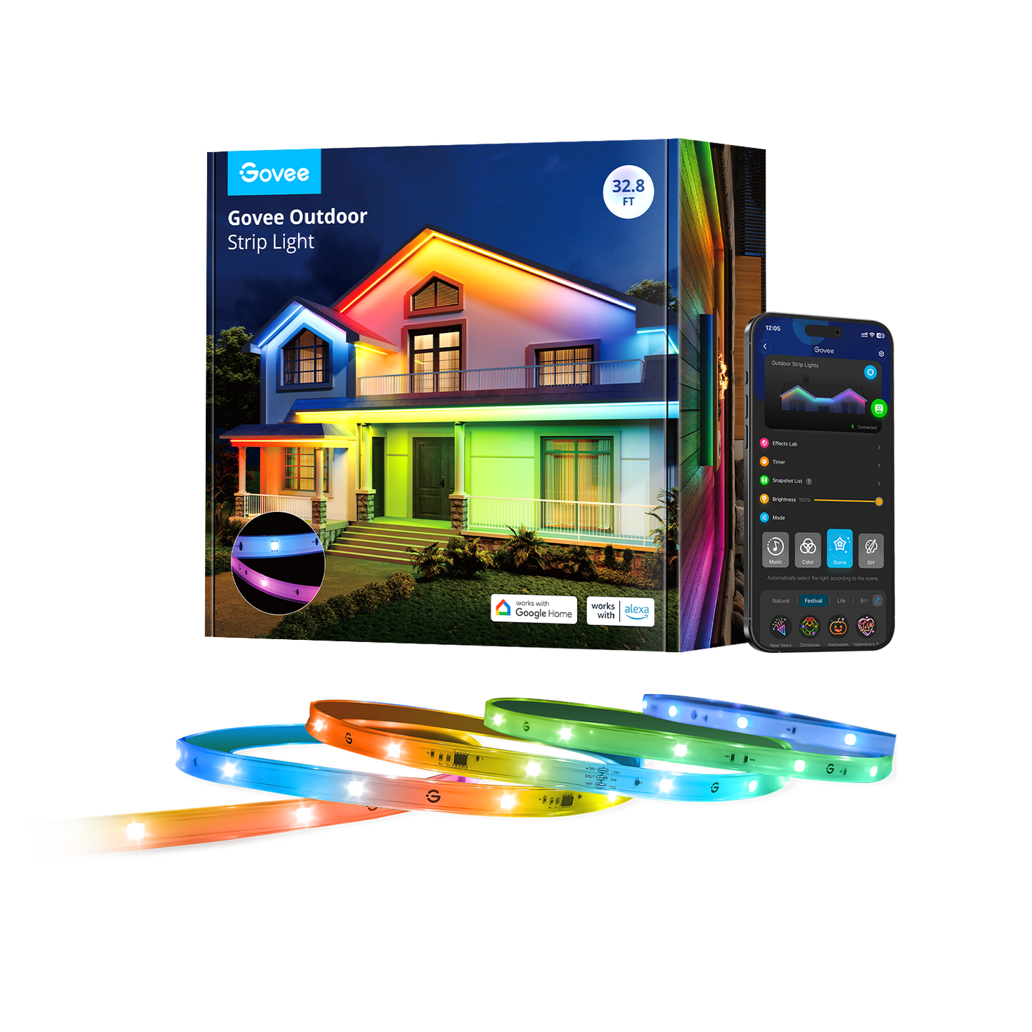 Refurbished Govee Wi-Fi RGBIC Outdoor Strip Lights