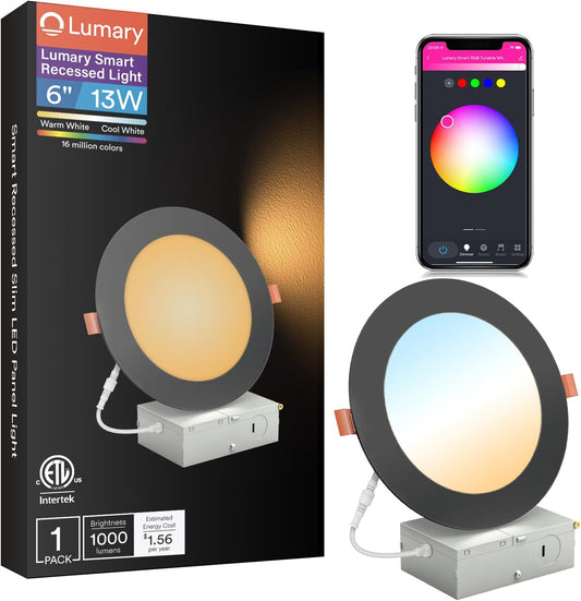 Lumary Wi-Fi Smart Ultra-thin Recessed Lighting Black 6 inch