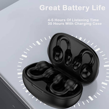 Wireless Bluetooth Ear Clip Air Bone Conduction Headphones Headset Earclip Earphones Induction Bone Conduction Earbuds Head Set Bone Conducting Clip On Headphones Open Ear Earbuds Clip On