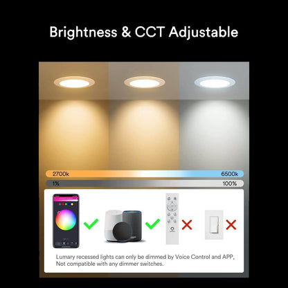 Lumary Wi-Fi Smart Recessed Canless Lighting Slim Panel Lights RGB Downlight 4” 9W 2PCS
