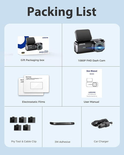 AZDOME M200 1CH Dash Cam 1080P 150° Wide Angle 24H Parking Mode