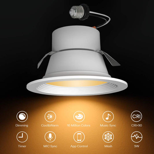 iLintek 4 inch Smart Recessed Downlight Bluetooth RGBWW Can Lights