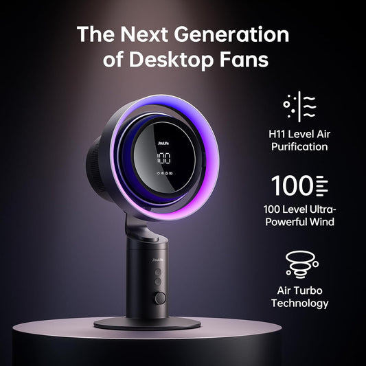Table Fan Pro3, 3-IN-1 Turbo Oscillating Fan with Air Purifier and RGB Light, 100-Speed Adjustable, 10000mAh Rechargeable Battery
