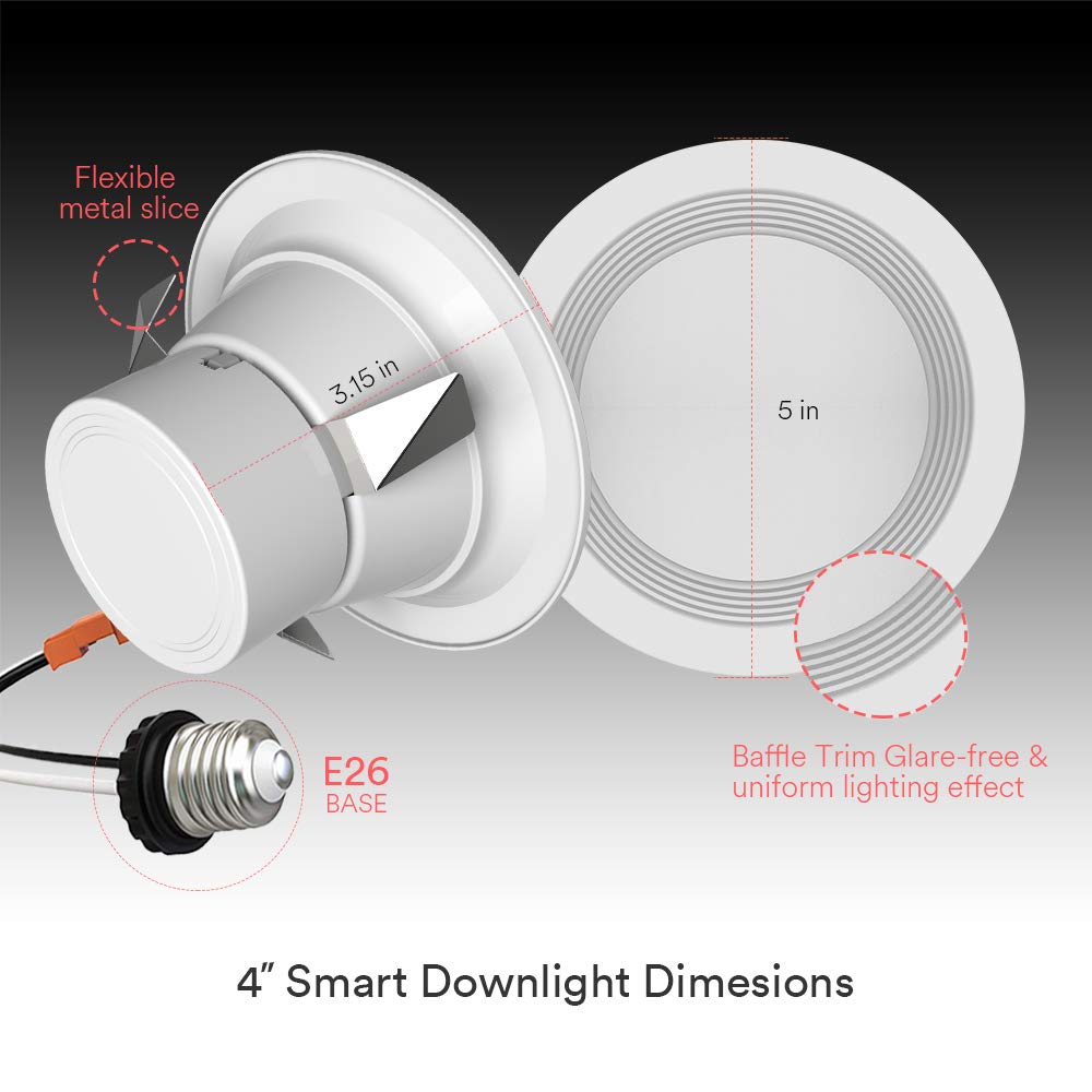 iLintek 4 inch Smart Recessed Downlight Bluetooth RGBWW Can Lights