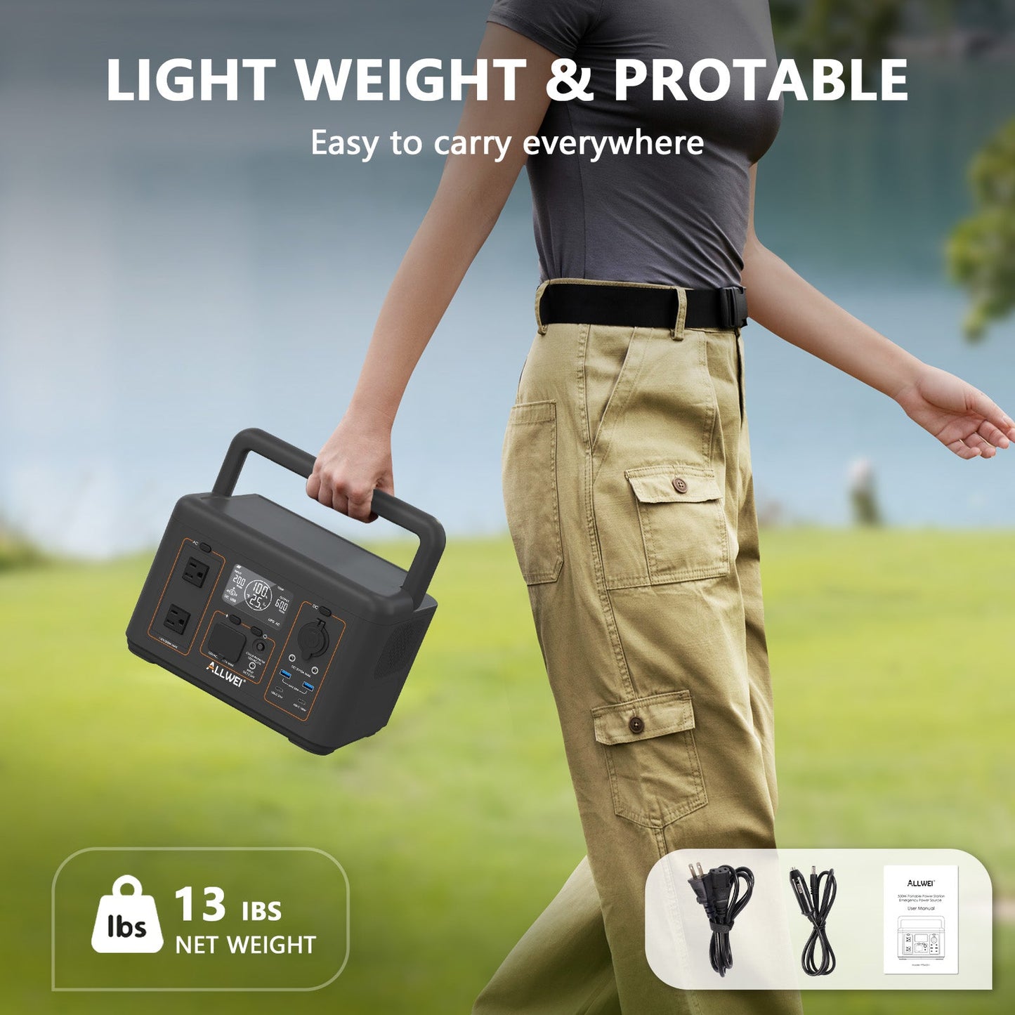 ALLWEI PPS600-1 Portable Power Station 500W 512Wh, compatible with 100W solar panels