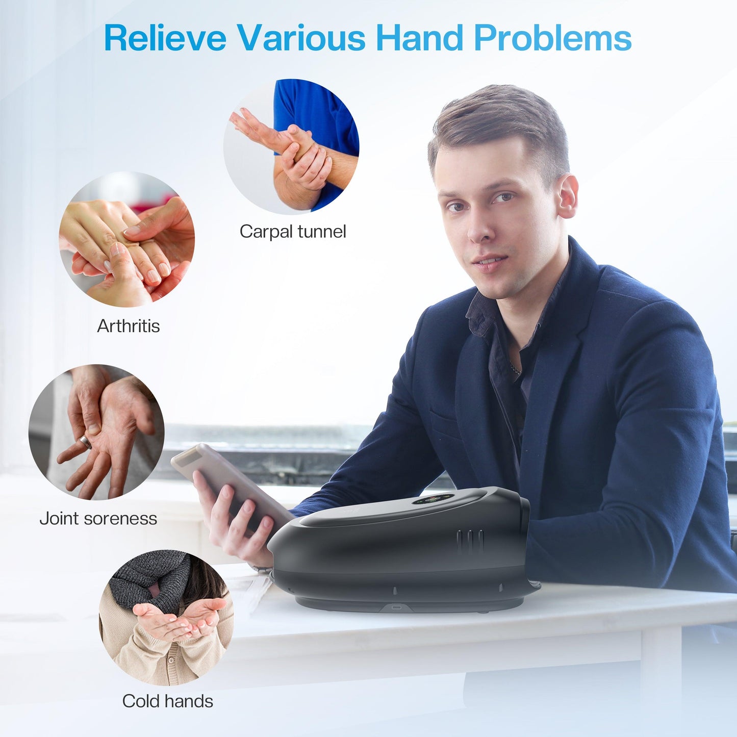 COMFIER Hand Massager Machine for Arthristis,Carpal Tunnel,Hand Massage with Heat and Compression,APP Control,Hand Wrist Finger Massager with Vibration - 4101B