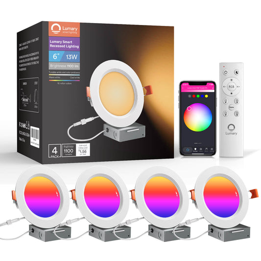 Lumary Wi-Fi Smart Ultra-Thin Baffle Trim Recessed Lighting 6inch 4PCS (With Remote Cotroller)