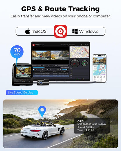 LINGDU V620 Front and Rear Dual Cameras for Cars, 2 Channel Dash Cam 4K Ultra HD Built-in WiFi 6& GPS, APP Control, Smart Voice Control ADAS WDR Night Vision