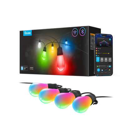 Refurbished Govee RGBIC Warm White Wi-Fi & Bluetooth Smart Outdoor String Lights