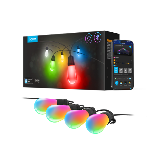 Refurbished Govee RGBIC Warm White Wi-Fi & Bluetooth Smart Outdoor String Lights