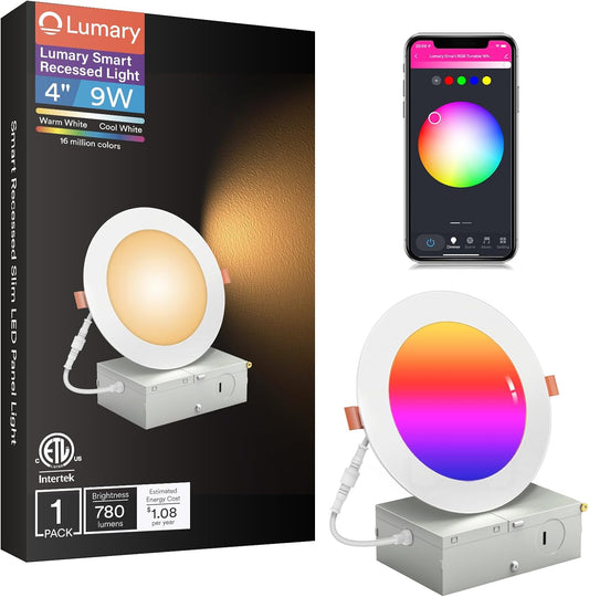 Lumary Wi-Fi Smart Recessed Canless Lighting Slim Panel Lights RGB Downlight 4” 9W 1PCS