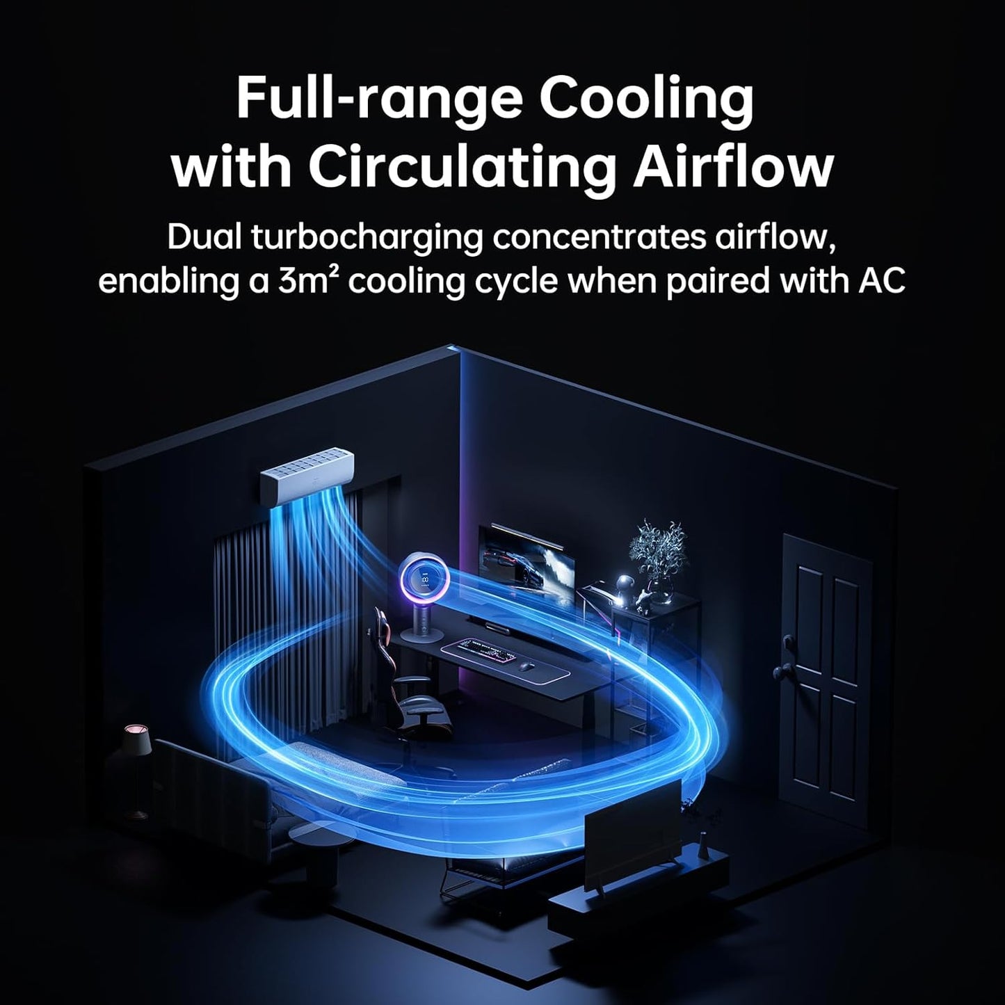 Table Fan Pro3, 3-IN-1 Turbo Oscillating Fan with Air Purifier and RGB Light, 100-Speed Adjustable, 10000mAh Rechargeable Battery