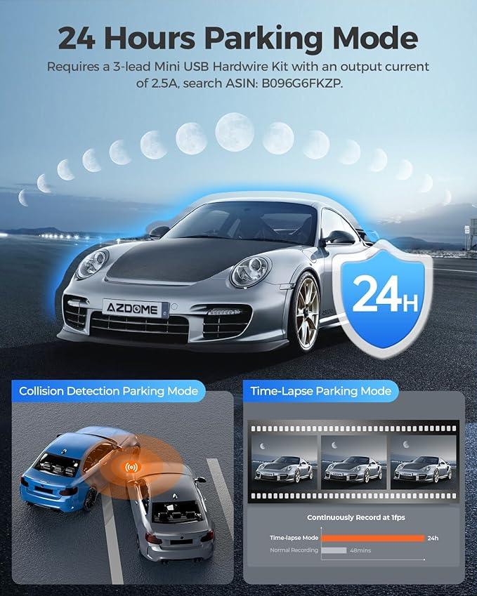 AZDOME M200 1CH Dash Cam 1080P 150° Wide Angle 24H Parking Mode