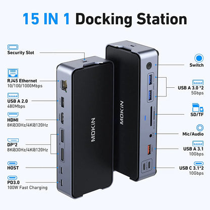 MOKiN 15 IN 1 Docking Station With 8K Resolution