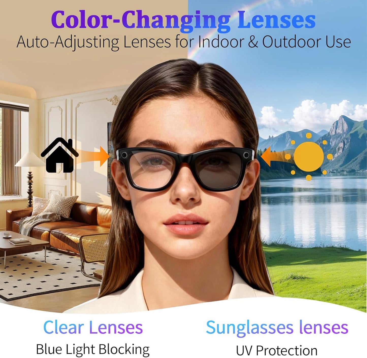 BKC × ZekNeo AI Smart Glasses with 8MP Camera, 1080P Video & HD Photo, Bluetooth Audio, AI Voice Assistant, Real-Time Translation, Object Recognition(No Subscription)