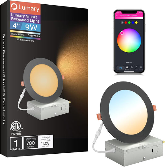 Lumary Wi-Fi Smart Ultra-thin Recessed Lighting Black 4 inch 1PCS