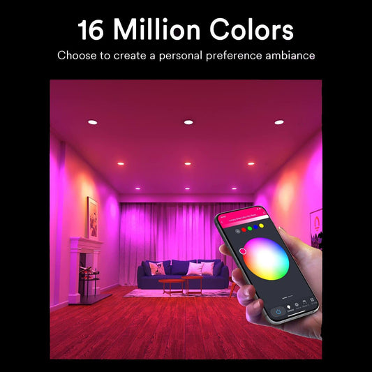 Lumary Wi-Fi Smart Recessed Canless Lighting Slim Panel Lights RGB Downlight 4” 9W 2PCS