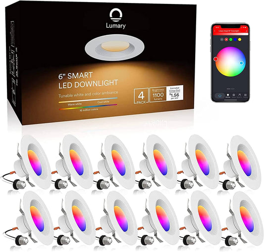 Lumary Smart Wi-Fi Recessed Can Light RGB LED Retrofit Downlight 6 inch 12 PCS