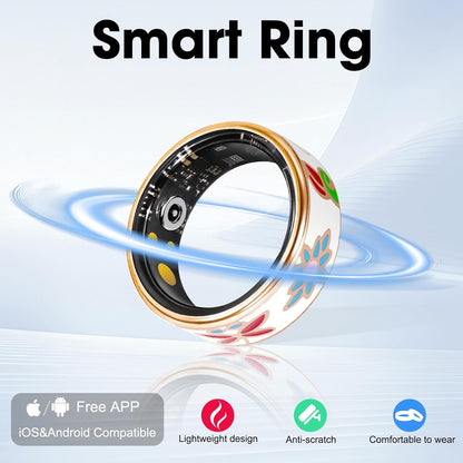 BKC × ZekNeo Enamel Craft Smart Ring,Fitness Tracker with Heart Rate, SpO2, Blood Pressure & Sleep Monitoring, IP68 Waterproof (No Subscription)