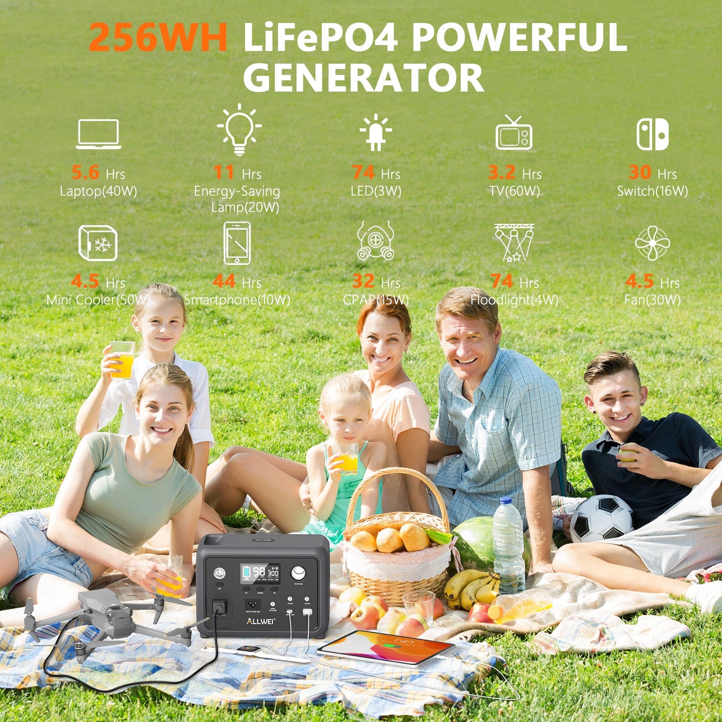ALLWEI Portable Power Station - 300W | 256Wh (100W Solar Panel Optional)