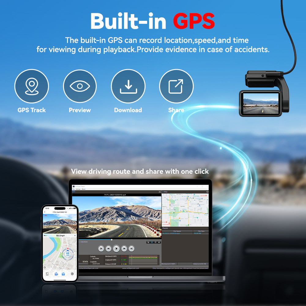 Redtiger A4 4K+1080P Voice Control 5.8GHz WIFI Dash Cam