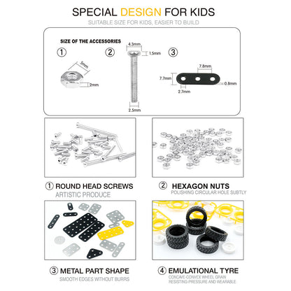 582Pcs Crane Shape DIY Stainless Steel Metal Assembly Building Block Kit Educational Steam Stem Toys