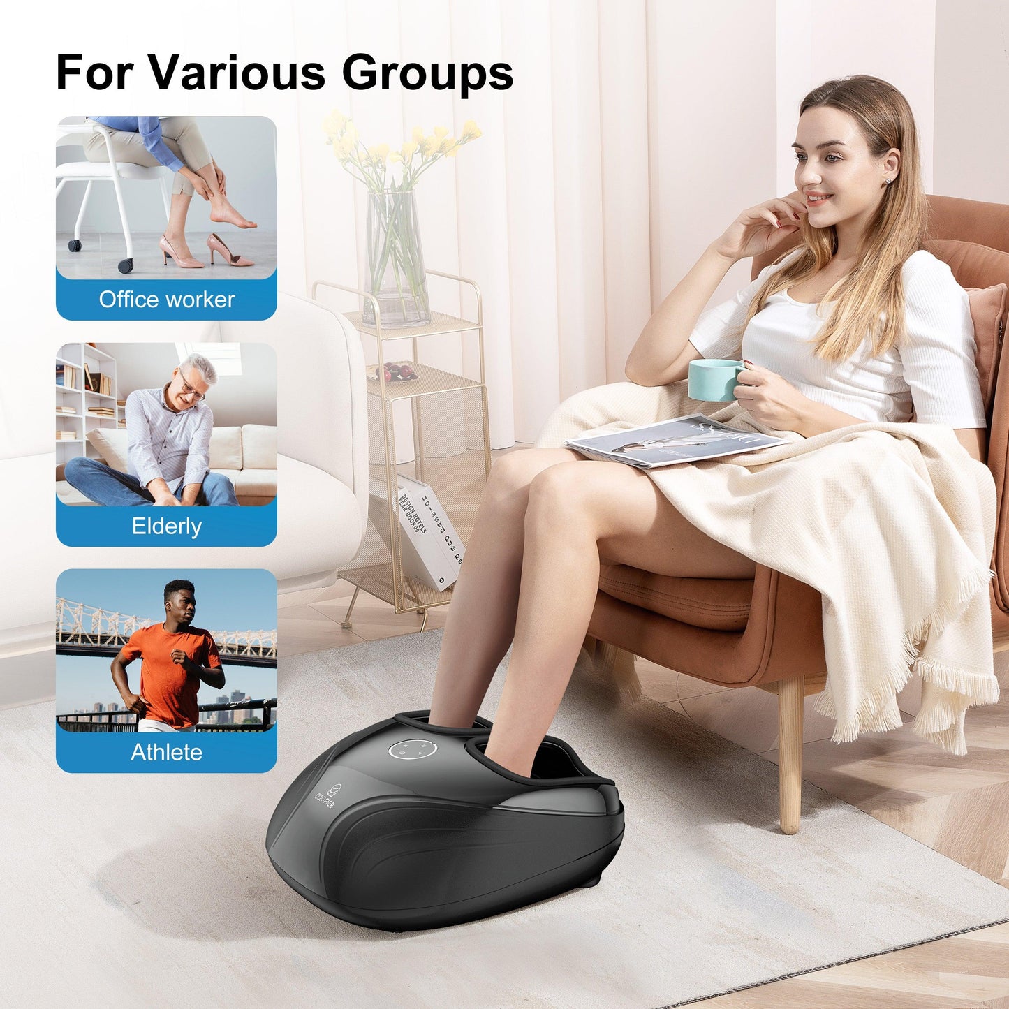 Comfier Foot Massager Machine with Heat, Shiatsu, Keading Rolling Compression Feet Massager CF-5003-EU