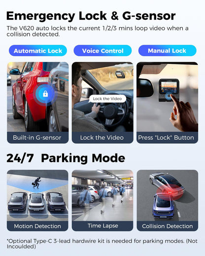 LINGDU V620 Front and Rear Dual Cameras for Cars, 2 Channel Dash Cam 4K Ultra HD Built-in WiFi 6& GPS, APP Control, Smart Voice Control ADAS WDR Night Vision