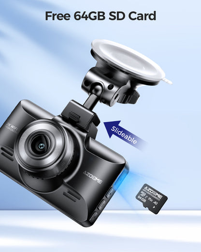 AZDOME Upgraded M01 3K WiFi Dash Cam Front and Rear, 3" Screen Dual Dash Camera for Car Built-in ADAS G-Sensor, 24H Parking Mode Car Camera
