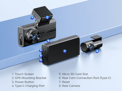 AZDOME M580 2CH Dash Cam 5K with 4" Touch Screen IR Night Vision 24H Parking Mode