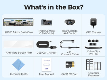 AZDOME PG18S 2CH Mirror Dash Cam 4K with 12" Touch Screen WDR Night Vision Parking Assistance