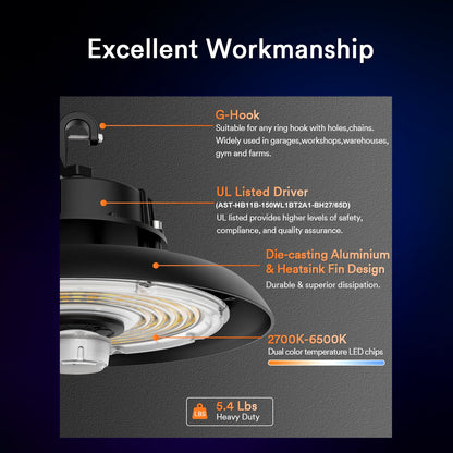 مصباح Lumary Smart UFO LED عالي الخليج بقوة 150 واط