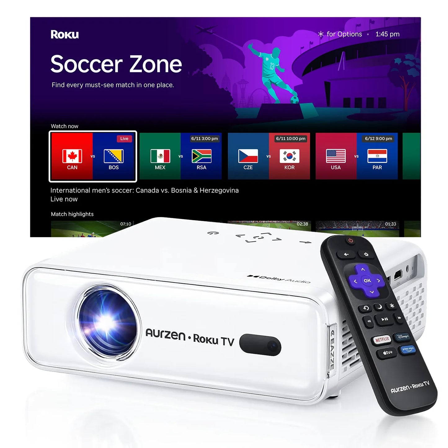 Aurzen EAZZE D1R Roku TV Smart Projector