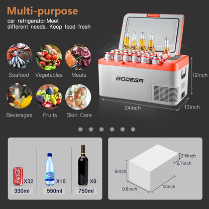 BODEGAcooler 12V Portable Car Fridge Freezer K18 20QT/18L - Orange