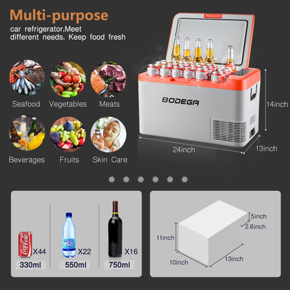 BODEGAcooler 27qt/25L K25 12V Portable Car Fridge Freezer - Orange