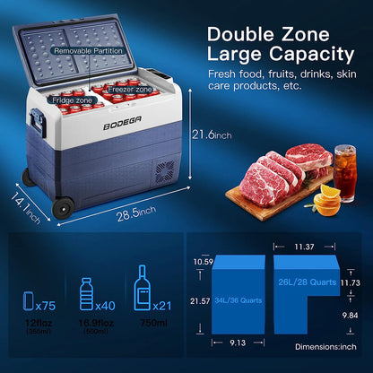 BODEGAcooler 12V Fridge 64qt/60L with Wheels Dual Zone T60