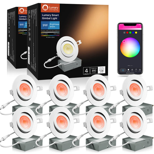 Lumary Wi-Fi Smart Gimbal Recessed Light 4 inch 9W 8PCS
