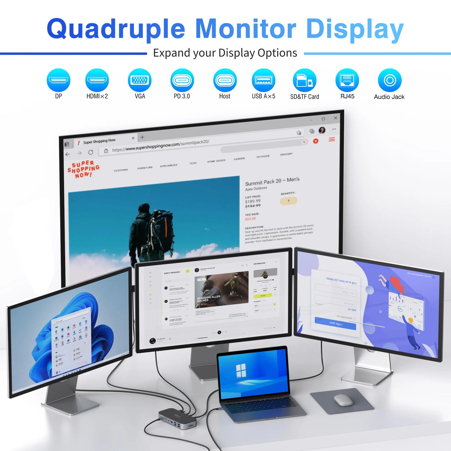 MOKiN 16-in-1 Laptop Docking Station for Triple Monitors