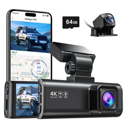 Redtiger F7N 4K Dual Front and Rear Dash Cam With 64GB SD Card