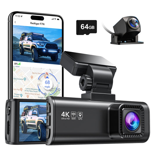 Redtiger F7N 4K Dual Front and Rear Dash Cam With 64GB SD Card